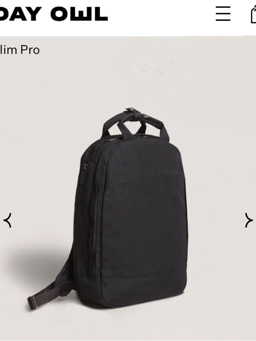 DAY OWL NWOT Slim Pro Backpack Black w/ light beige interior - Picture 2 of 8